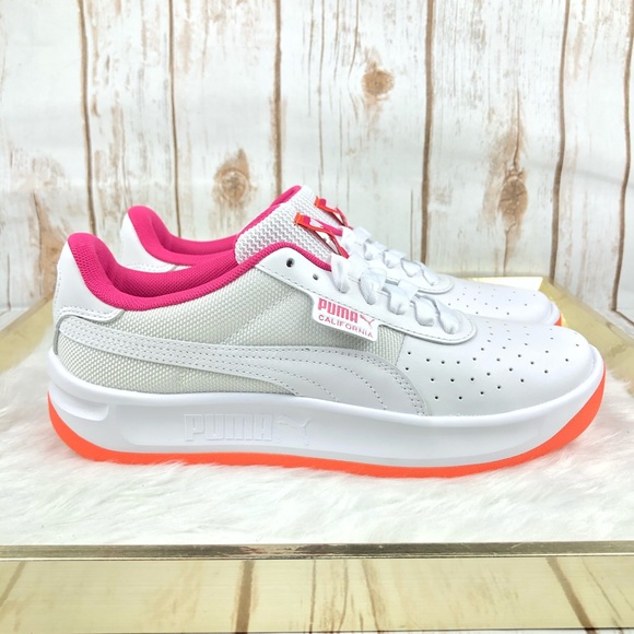 Puma California Leather White Orange Pink Sneakers - Picture 2 of 8